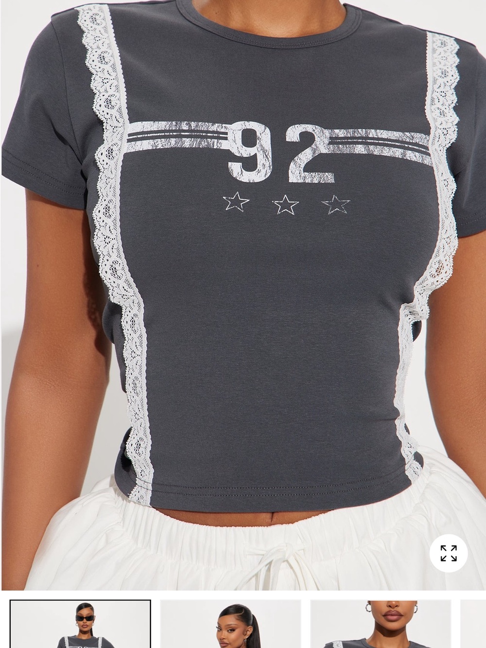 Fashion Nova Charcoal Gray Lace-Trim Crop Top